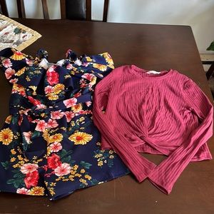 Girls romper and long sleeve crop shirt